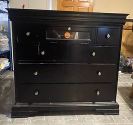 Black Wood Dresser with Multiple Drawers