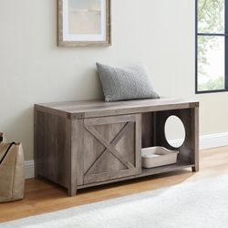 Hidden Cat Litter Box Barn Door Shoe Shelving Storage Bench