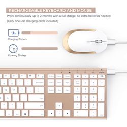 Wireless Keyboard and Mouse, Vssoplor Rechargeable Quiet Full-Size Keyboard and Mouse Combo Set Ultra Slim Design for Laptop, PC, Notebook, Desktop-Wh
