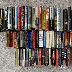 Book collection of 66 novels of intrigue, suspense, mystery, thriller, crime, espionage, etc.  Mostly best sellers and/or best selling/popular authors