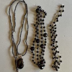 3 Black Stoned Beaded Necklaces