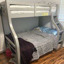 GREY TWIN/FULL BUNK BED W MATTRESSES 