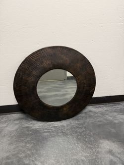 Round Dark Bronze Textured Wall Mirror