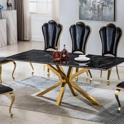 7-pc Table Marble Mirrored Set