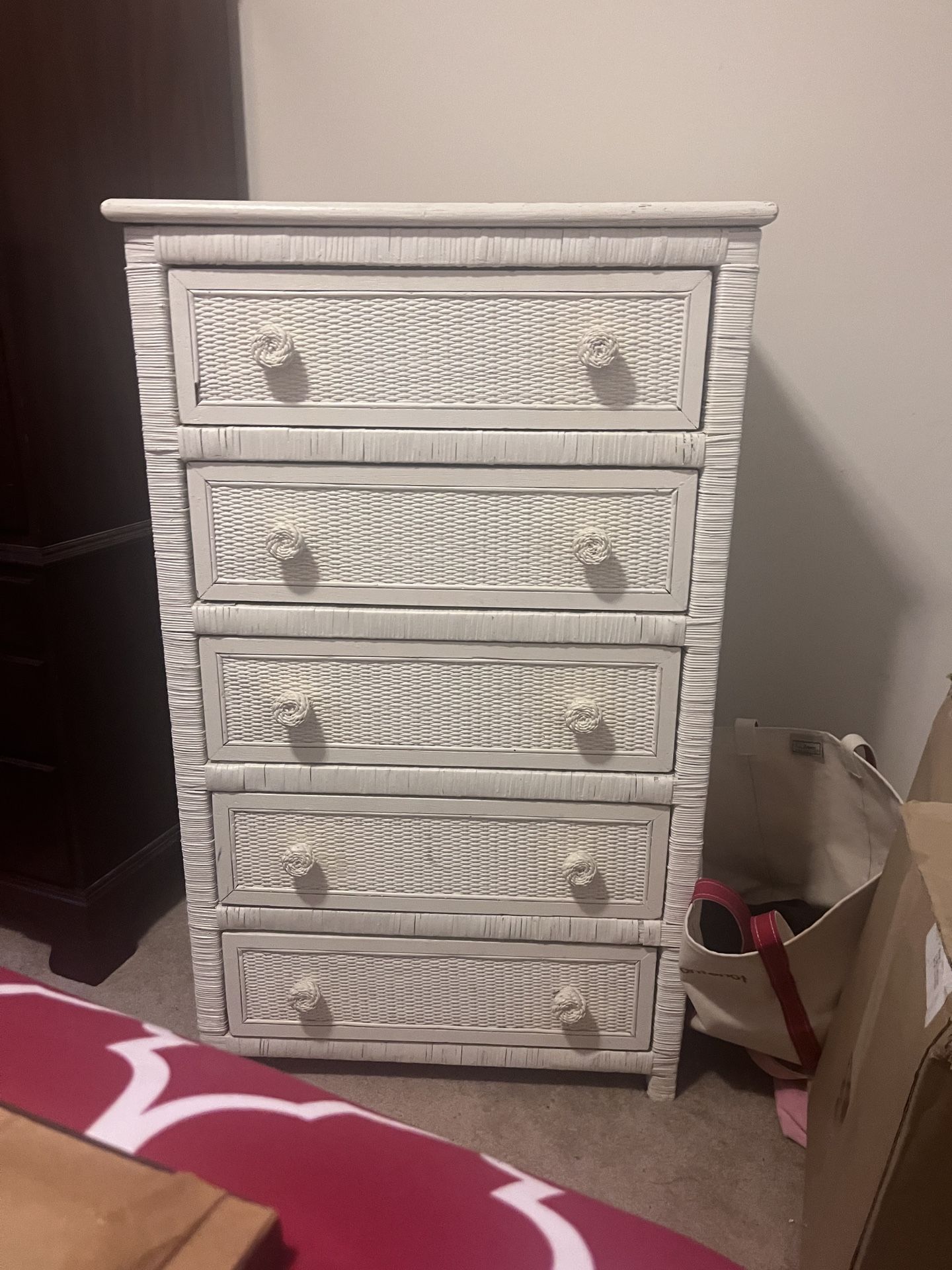 Authentic Rattan Reed Wicker Dressers- REAL FULLY 1920’s Rattan Wood Wicker - Set of Two Identical Dressers