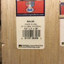 Midwest Balsa wood 1/4" x 3" x 36in (1)pc.