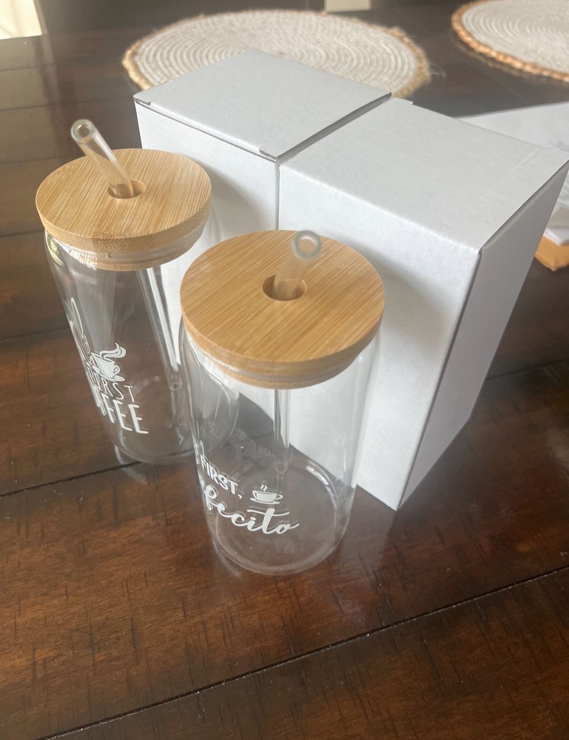New set of 2- 16 OZ, 2 CAN GLASS W/ BAMBOO LID & STRAW also I have large quantities. Buy a dozen for $60 Lake Forest, Pick up only.