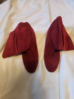 Red Suede Ankle Boots with Fold-Over Detail