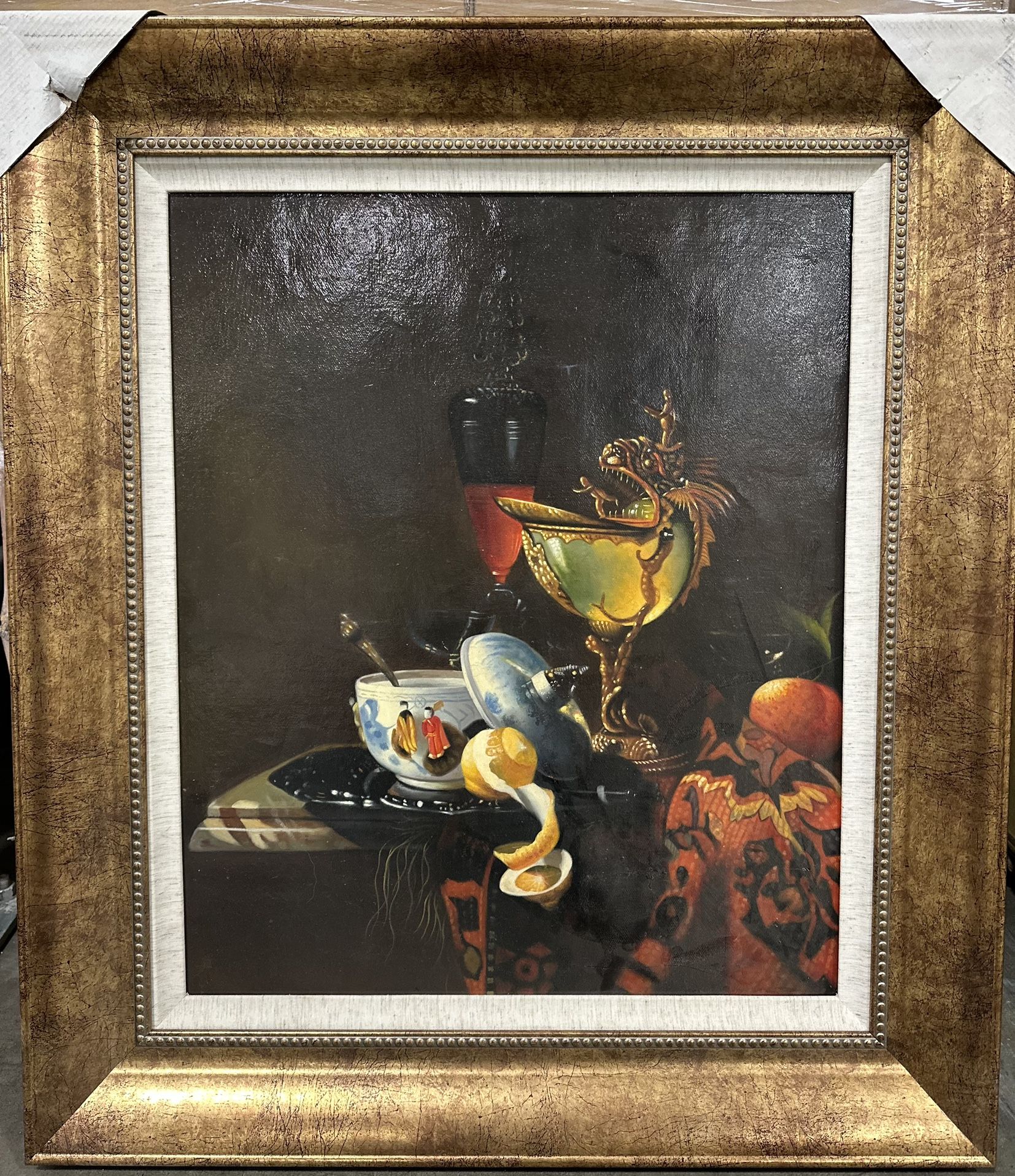 Ornate Gold Framed Still Life Wall Art – Textured Canvas – 32x28