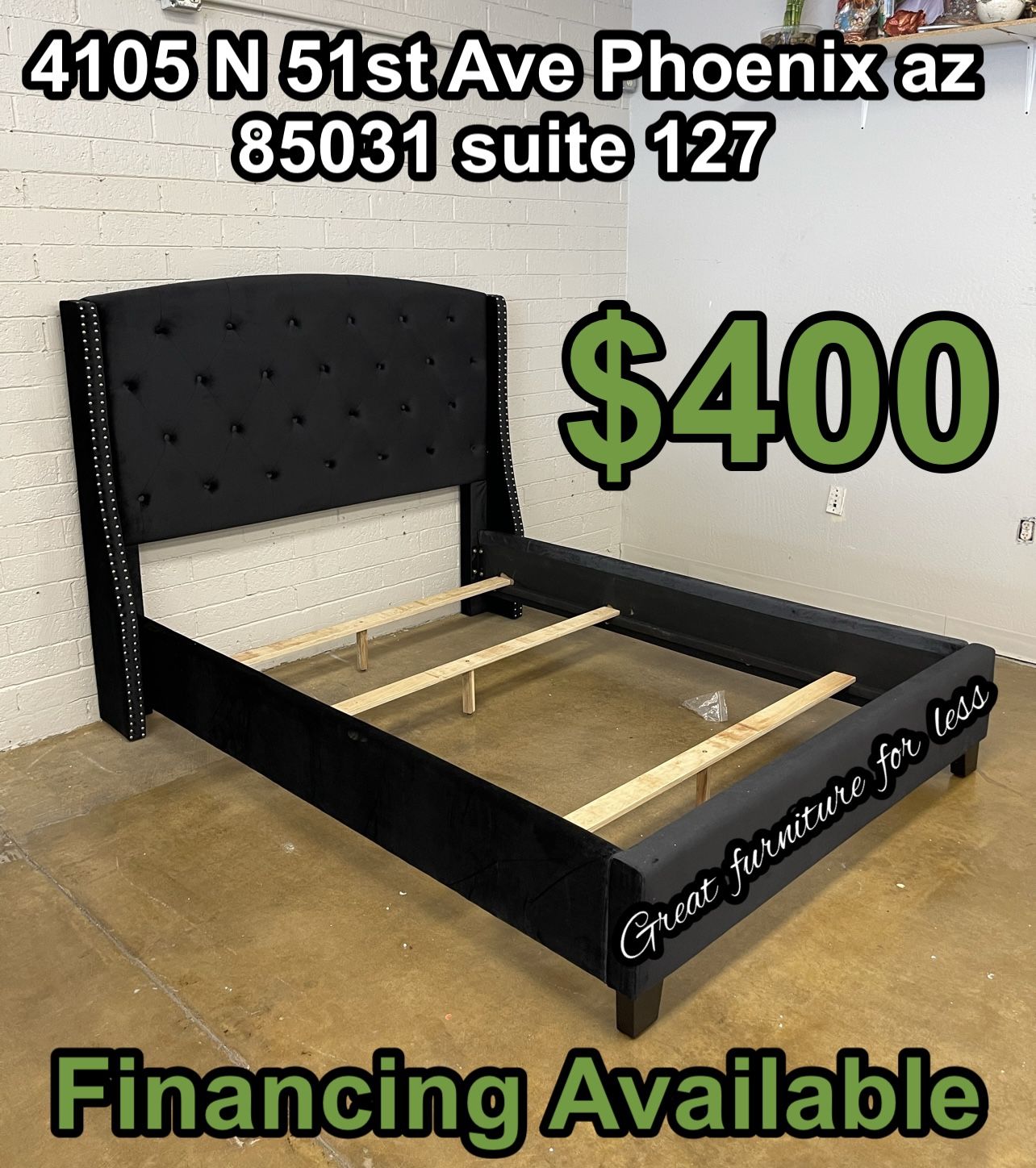 Queen Size Bed Frame Black Velvet Brand New