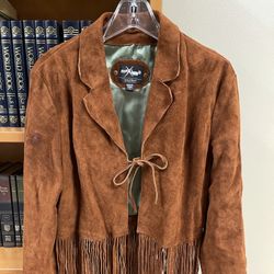 NEW!! Woman’s SUEDE LEATHER JACKET with FRINGE - Size LARGE - firm price (pls. read full description details)