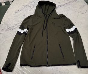 Victoria's Secret PINK Zippered Hoodie Jacket Size M Olive Green/Black Accents
