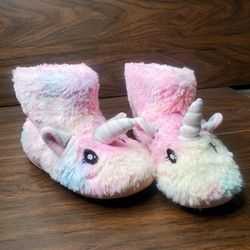Girls Fluffy, Rainbow Unicorn Boots- Youth Size 1.5