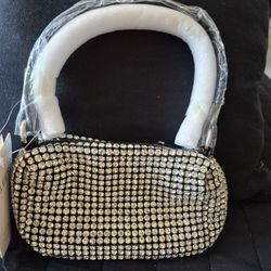 SILVER RHINESTONE  PURSE W CHAIN BY CALEESA