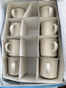 Set of 8 Cream Ceramic Coffee Mugs