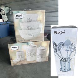 Parini Ceramic Bowl Sets And Stainless Steel Utensil Set