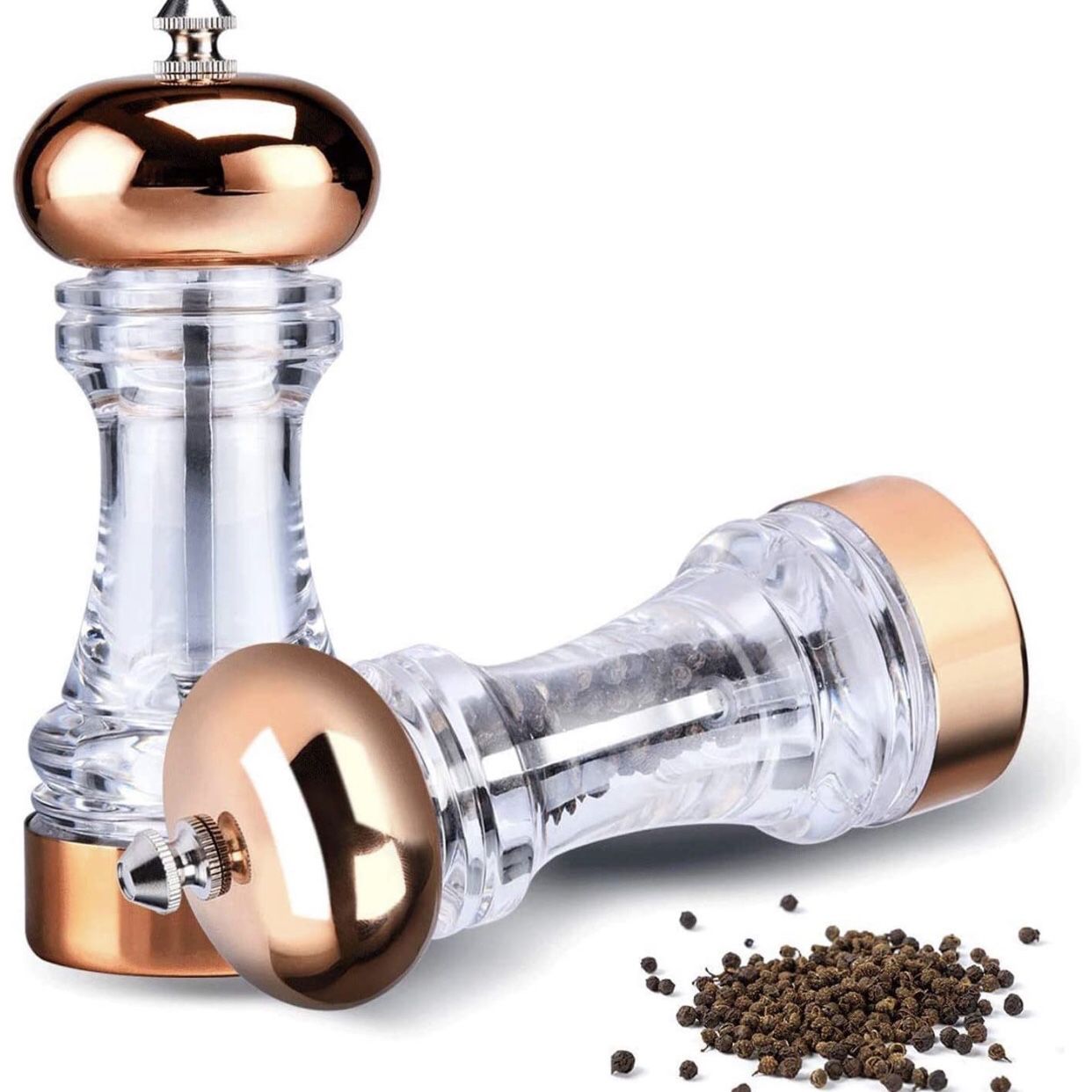Mr. Rudolf Original Stainless Steel Salt and Pepper Grinder Set With Stand - Tall Salt and Pepper Shakers with Adjustable Coarseness