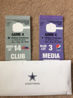 Parking passes for Detroit Lions @ Dallas Cowboys Lot 14 and Lot 3