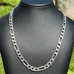 Vintage Jewelry .925 sterling silver Figaro link chain necklace 21.75” 9.50mm