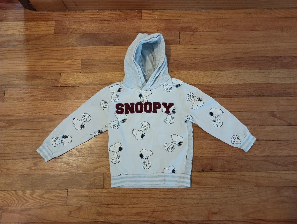 Kids H&M White Gray Grey Peanuts Snoopy Hoodie 5T/ 6