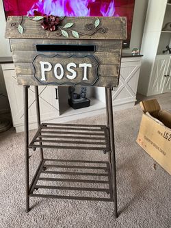 Rustic Decorative Post Box with Metal Stand