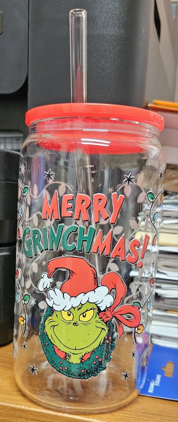 Grinch GRINCHMAS GLASS CUP WITH GLASS STRAW