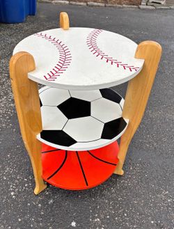 Sports Themed Side Table 3 tier top maybe need paint otherwise good