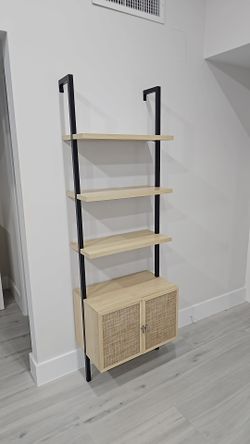Modern Ladder-Style Display Shelf with Storage Cabinet