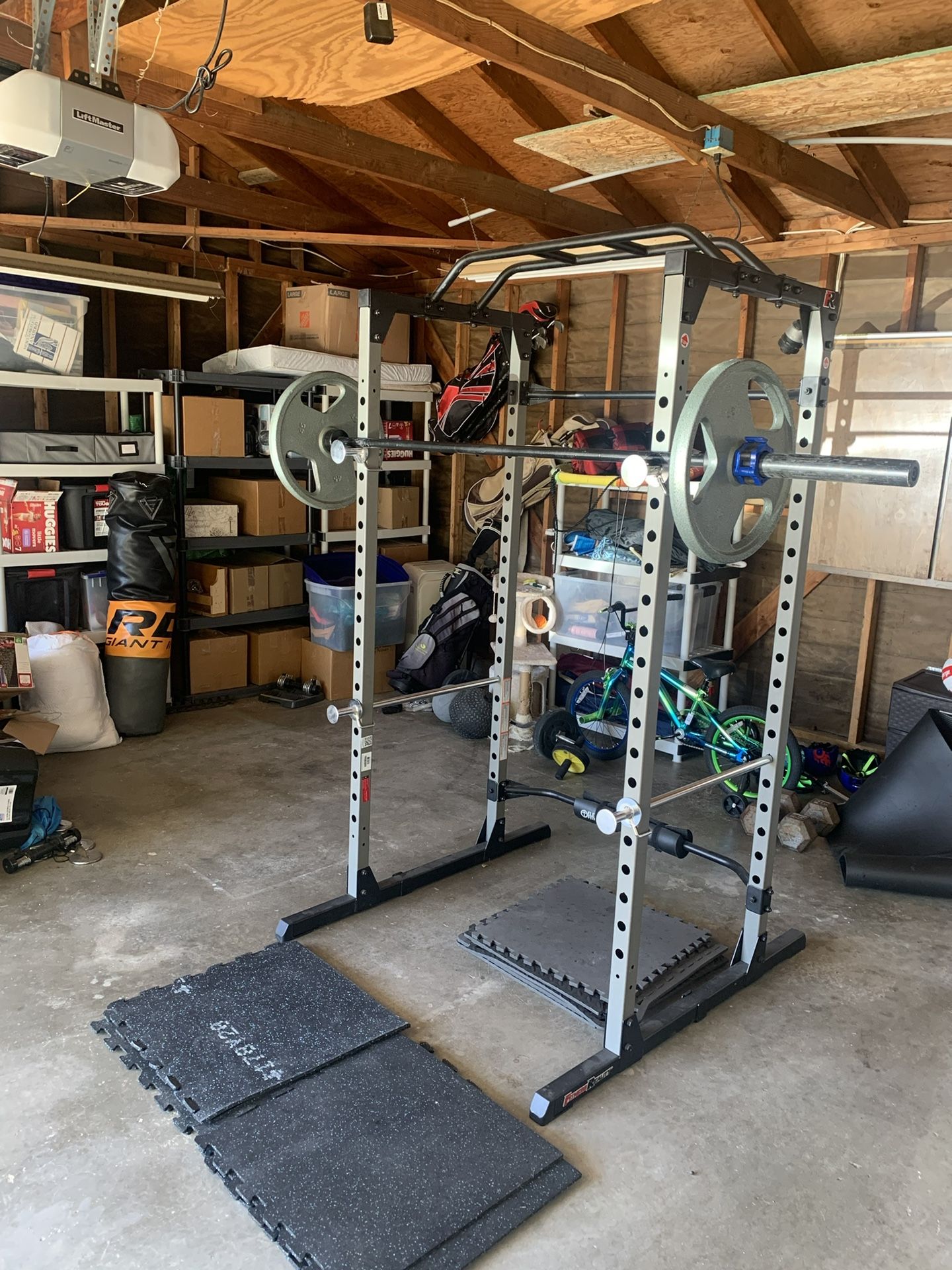 Squat Rack, 2 45 Lb Plates, Olympic Barbell, Floor Mat