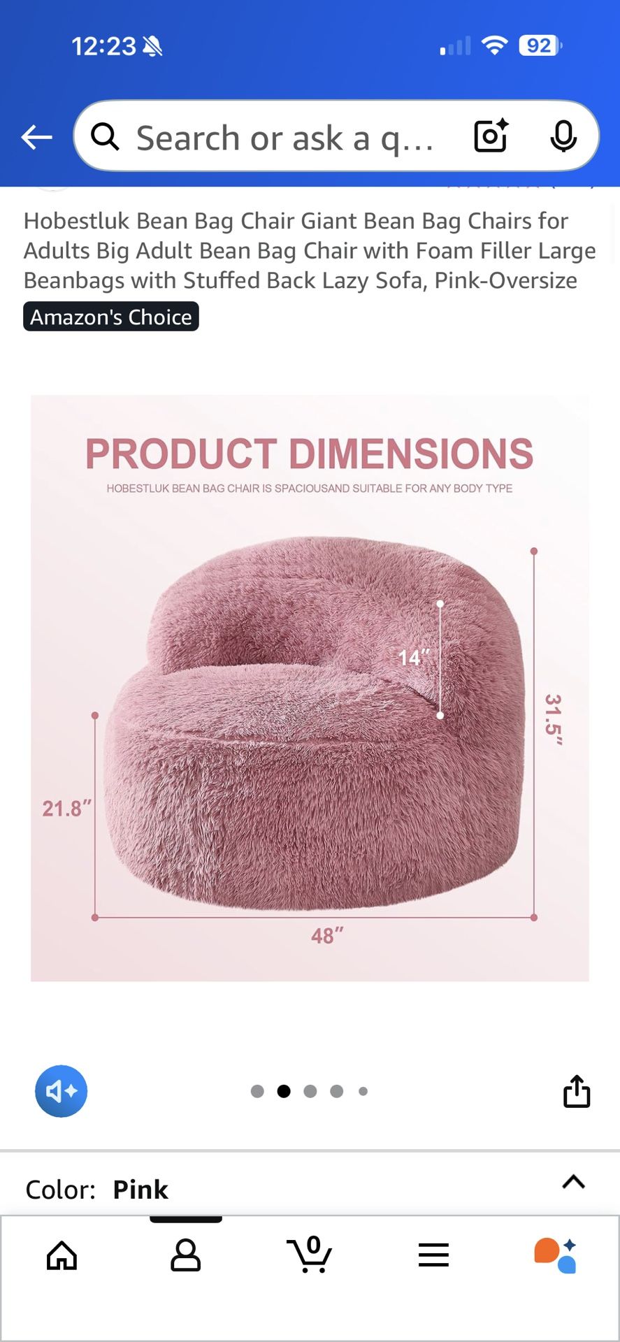 Giant pink bean bag lounge chair with ottoman