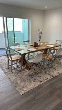 Solid Wood Dining Table + 8 Chairs