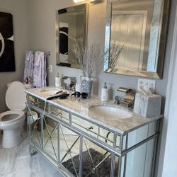 His And Her mirror Bathroom Sink And Cabinet
