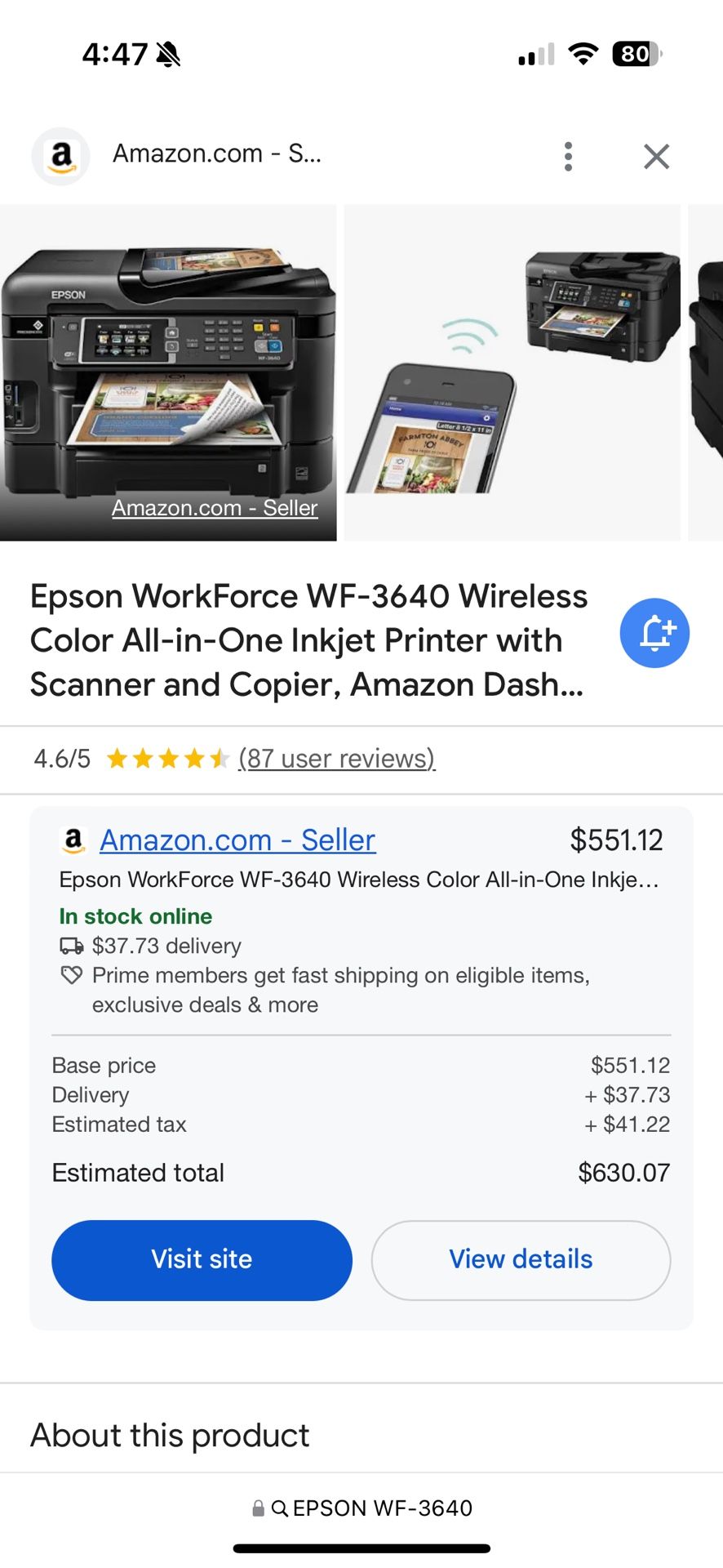 photocopier and scanner printer EPSON WF-3640 MODEL C481E