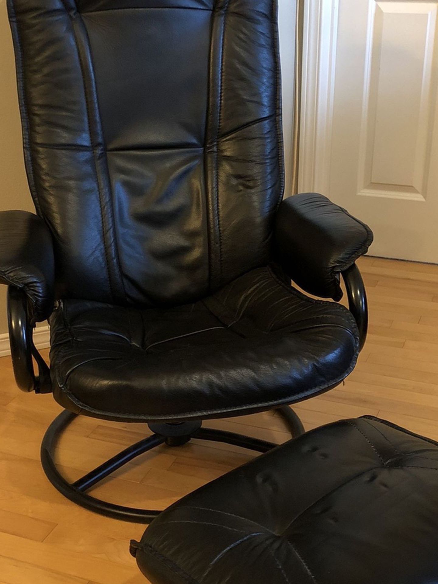 Leather Chair + Ottoman