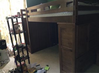 Wood Loft Bed with Storage