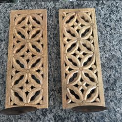 carved Wooden Wall art with candle holder
