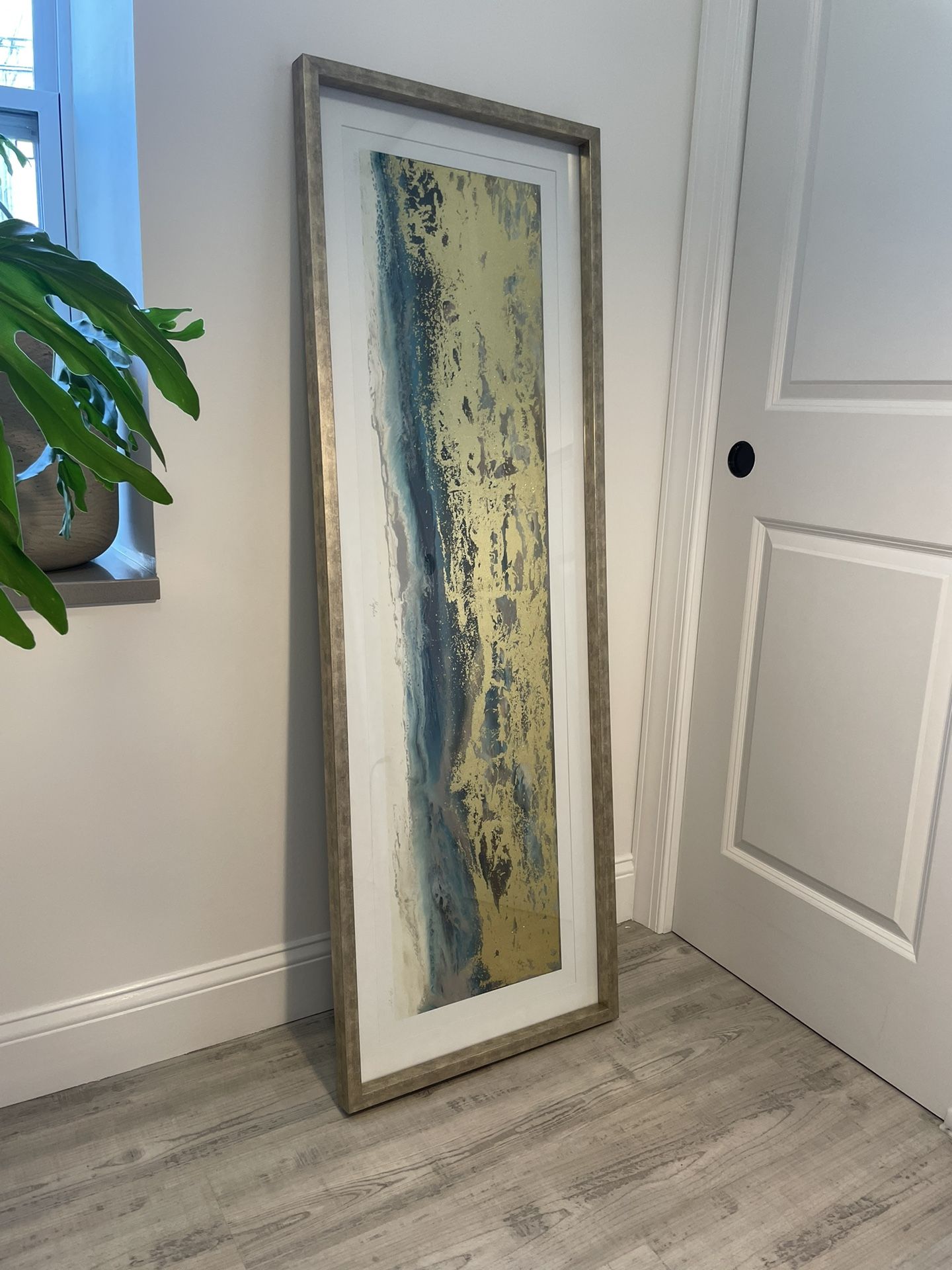 Framed Abstract Art Print, LARGE, 56 X 19 inch. Hand Signed. Contemporary. Glitter. 