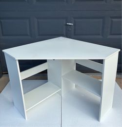 White Corner Desk with Built-In Shelves