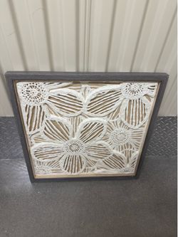 3D textured flowers  framed art work 24" x 24"