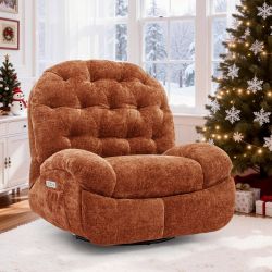 Korser Power Swivel Rocker Recliner Chair with USB Ports Chenille for Living Room,Orange