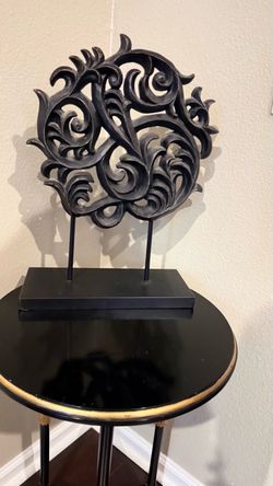 Black Decorative Scroll Sculpture on Stand