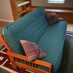 Wooden Futon with Mattress & Cover – Great Condition