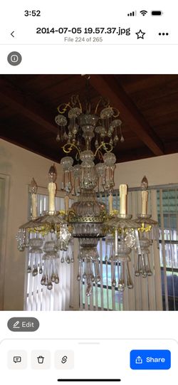 1800s Antique Bohemian Crystals Brass Chandelier