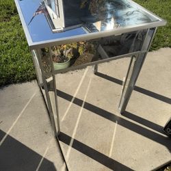 Glam Mirrored Accent Side Table with Drawer 24”x24”x29”Silver Finish Modern Chic