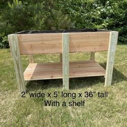 Raised Cedar Garden Planter Box with Storage Shelf