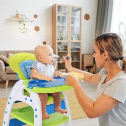 Highchair, 3-in-1 Convertible Toddler, Table Booster Seat with Feeding Tray, Blue, NEW
