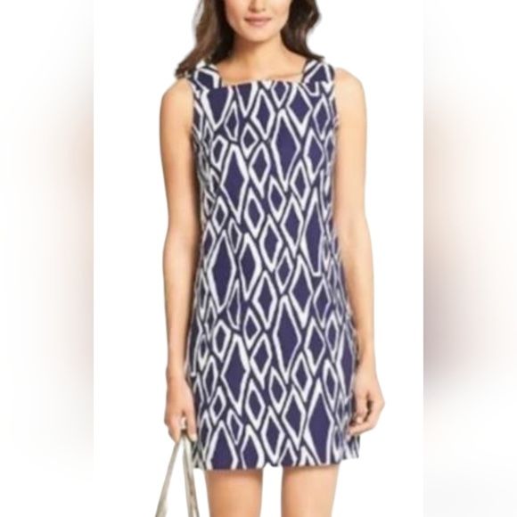 Diane Von Furstenberg Navy&White Abstract diamond Sleeveless Sheath Dress size4