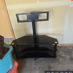 TV Stand Glass Top Black , With Swivel TV Mount