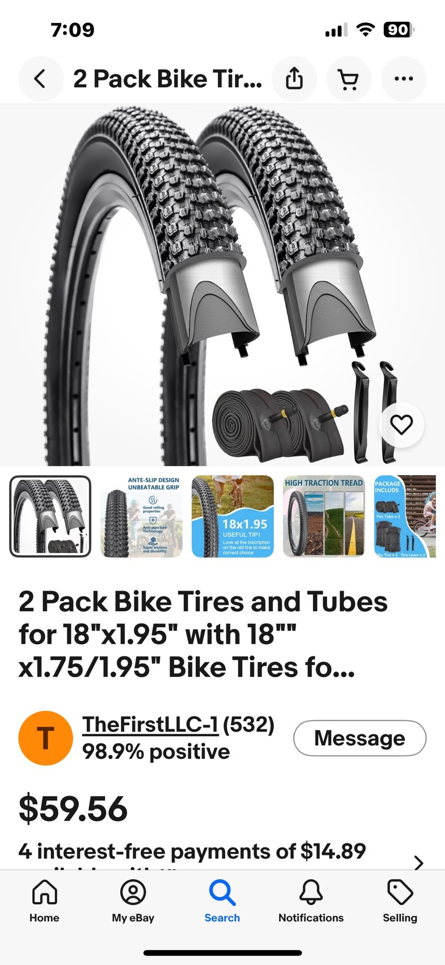 Tires & Tubes (2) New 18x1.75/1.95”. See Photos