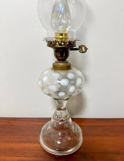 Antique Opaline Coin Dot Spot Fenton Glass Electric Table Lamp